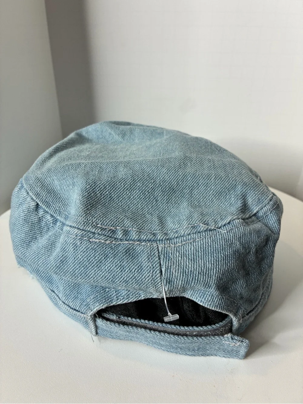 Denim Distressed Military Cap - Light Blue